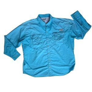 Columbia PFG Mens Teal Fishing Shirt  2XL Vented Long Sleeve Relaxed Fit Casual